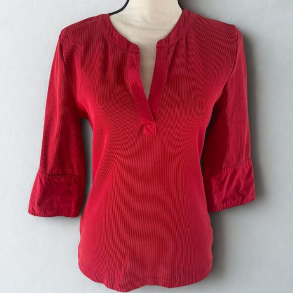 Maeve by Anthropologie Red Split-Neck Casual Blouse M - 3/4 Sleeve - EUC - Picture 1 of 5